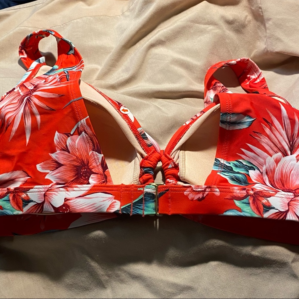 Kona Sol Red Floral Keyhole Bikini Top XL - Picture 3 of 7